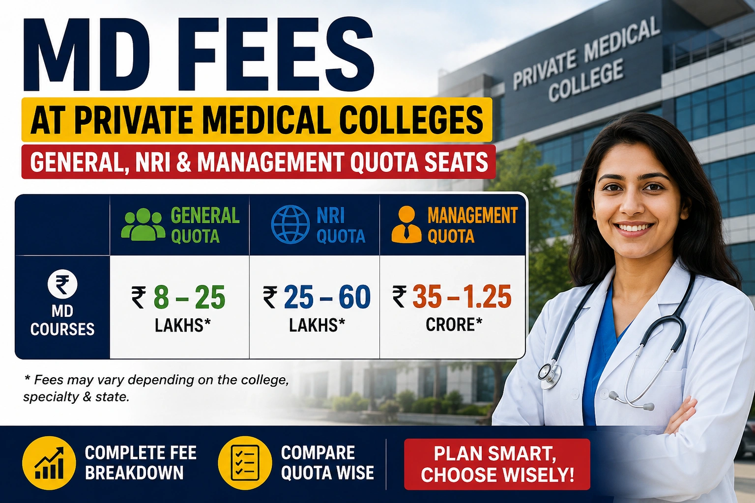 MD Fees for General, NRI, & Management Quota Seats at Private Medical Colleges